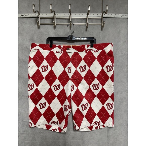 Loudmouth Shorts Men 44 Red White Washington Nationals Argyle MLB Baseball Chino - Picture 2 of 9